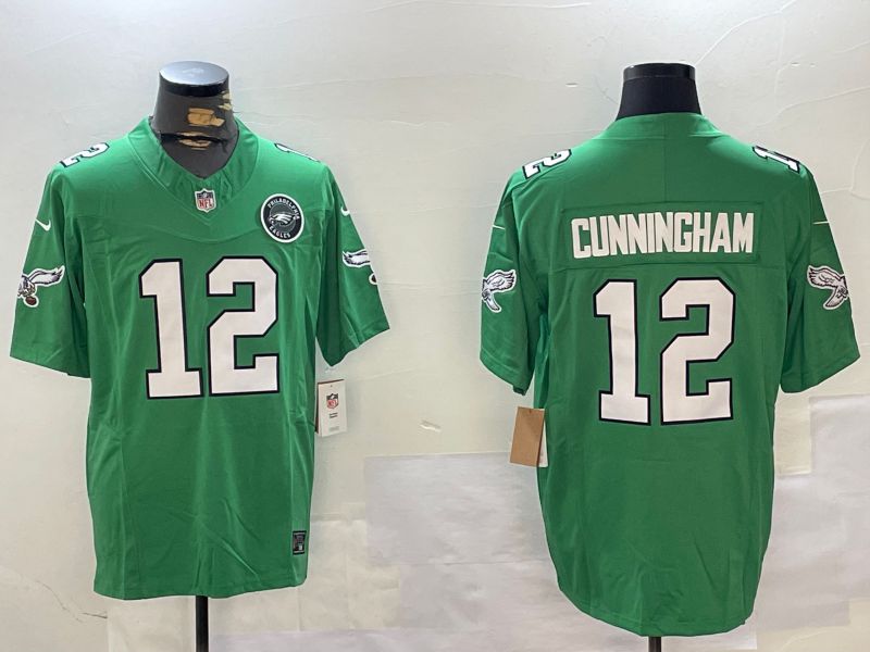 Men Philadelphia Eagles 12 Cunningham Green Throwback 2024 Nike Vapor Limited NFL Jersey style 2